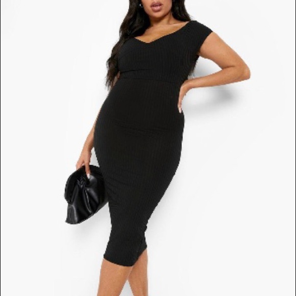 Ribbed Bardot Midi Dress